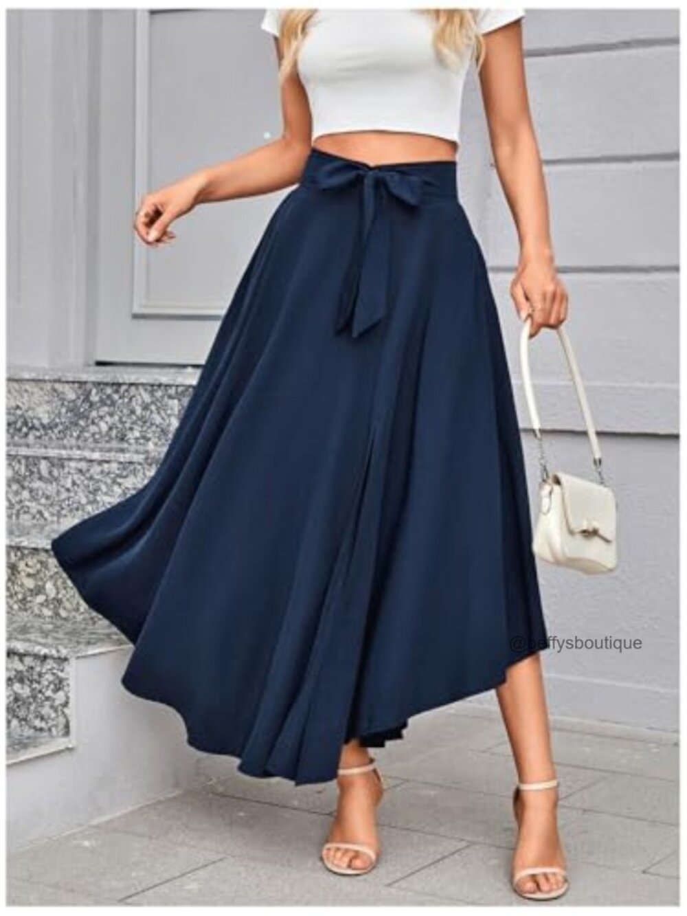 High Waist Flowy Maxi Skirt with Slit Business Casual - Picture 5 of 7